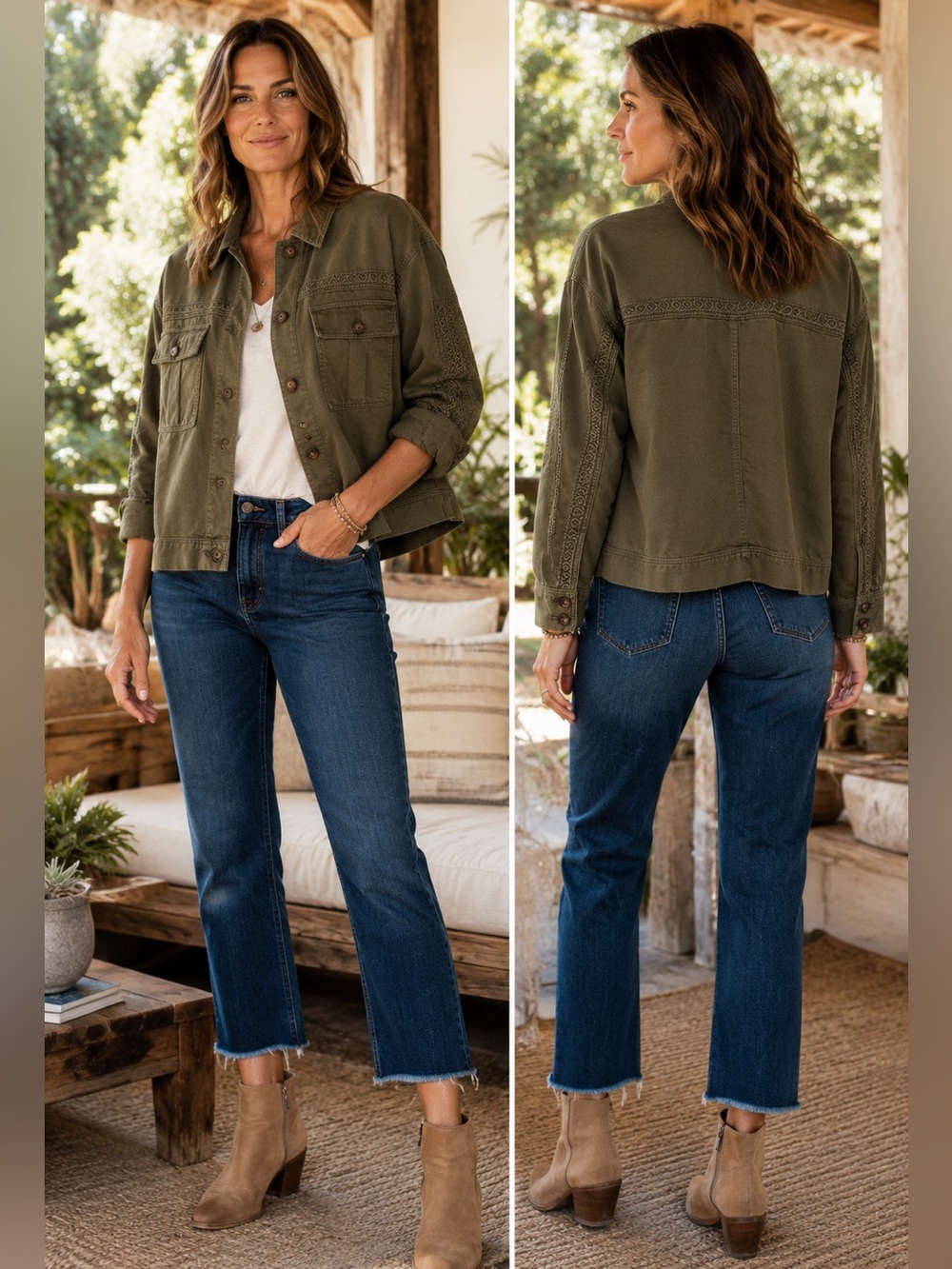 Sundance Olive Utility Jacket Embroidered Trim Military Cargo Shacket Size XXL